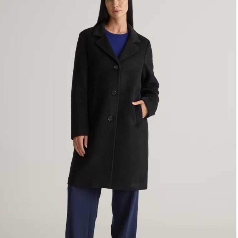 NEW Quince Camel Hair Single Breasted Coat Women XS Black Quiet Luxury Chic